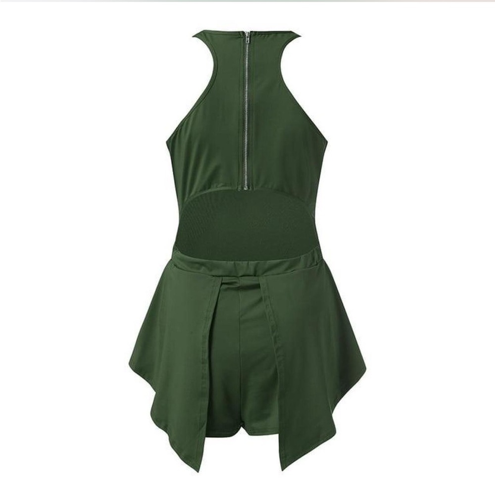 Green Halter Romper w Open Back
